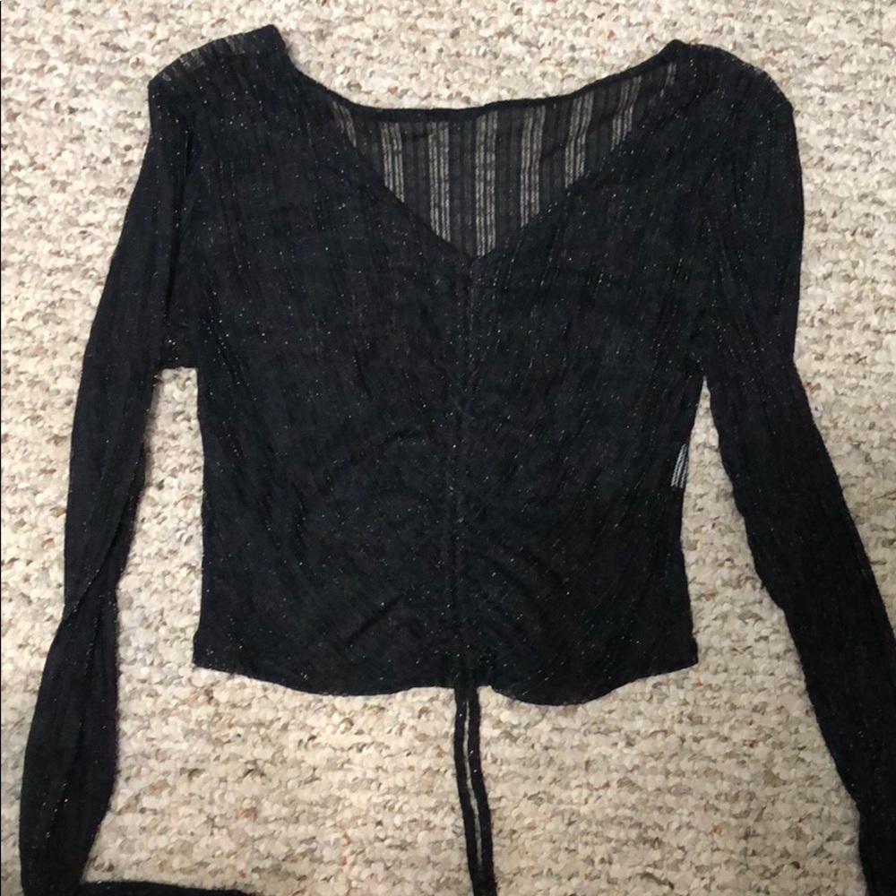 Black glitter mesh top
